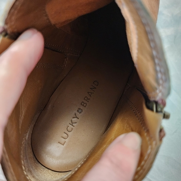 Lucky Brand Basel Heeled Ankle Bootie Boot Brown Leather Women's 7.5 Zip Sides - Picture 10 of 13